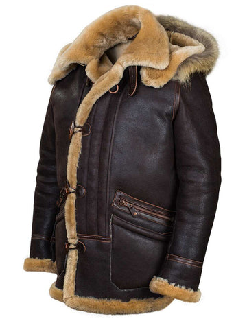 Leather Shearling Lined Bomber Jacket-Long