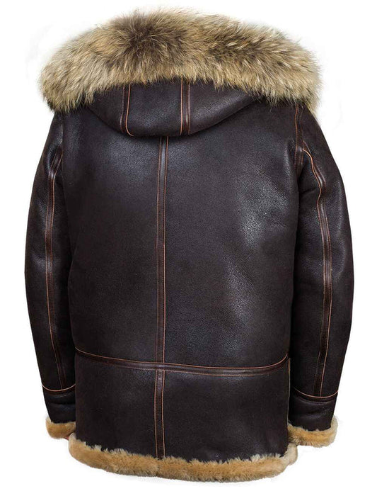 Leather Shearling Lined Bomber Jacket-Long