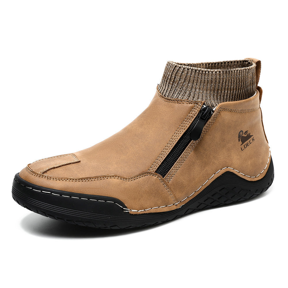Men's Handcrafted Genuine Leather Orthopedic Zipper Boots with Easy-Wear Knit Sock (Waterproof)