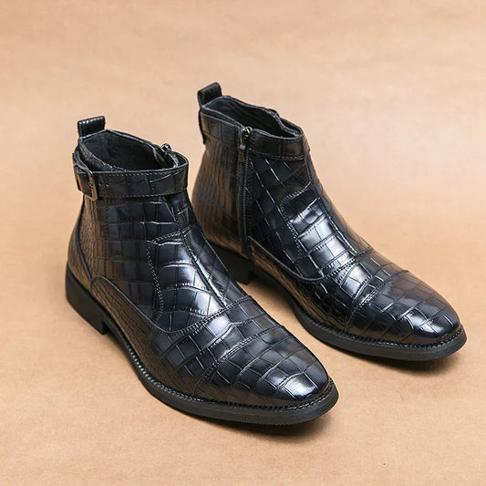 Synthetic Leather Ankle Boots — Modern Buckle Style & Flexible Comfort