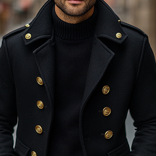 Men's Vintage Solid Color Loose Double Breasted Lapel Blended Jacket MTA1944I4X