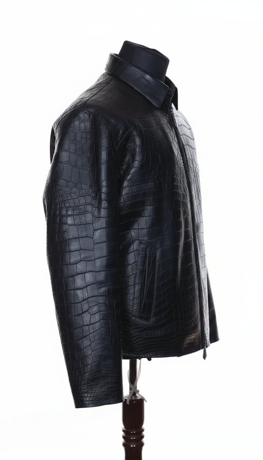 Croc-Embossed Leather Jacket – Slim Fit