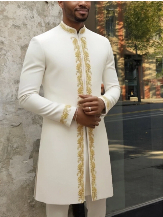 TACOHEAL Plus Size Embroidered Zip-Up Long Sleeve Men's Pants Set