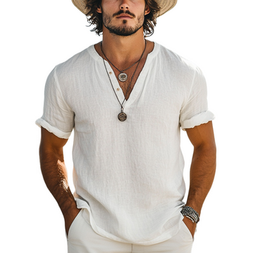 【24-hour shipping out】Men's Casual Simple V-neck Cotton Short-sleeved T-shirt 60363446U