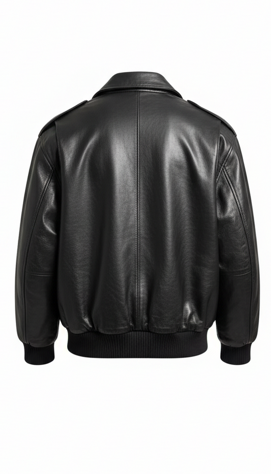 Black Glossy Leather Utility Jacket