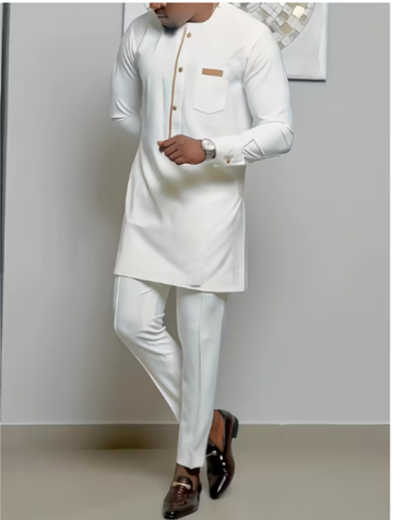 White And Tan Accent Men's Traditional Two-Piece Set