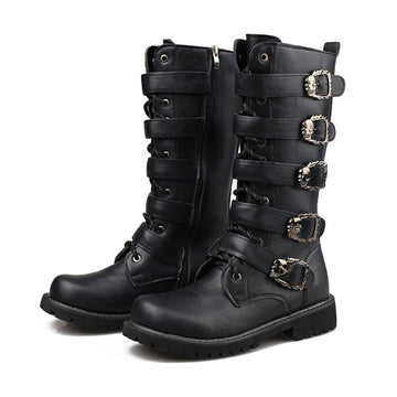 MEN'S LACE UP METAL SKULL BUCKLE DESIGN LACE UP BOOTS MTA1716G2I