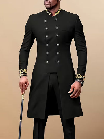 Black And Gold Regal Button Men's Traditional Two-Piece Set