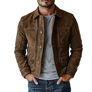 Veste à revers multi-poches en daim vintage pour homme 84627631Y