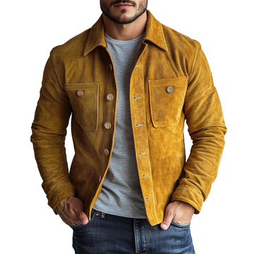 Veste en daim vintage à simple boutonnage avec poche poitrine pour homme 16710986Y