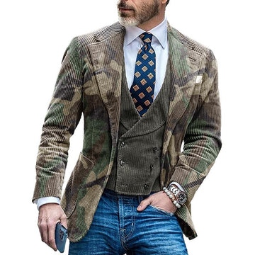 Blazer vintage camouflage à simple boutonnage pour homme 91672881X