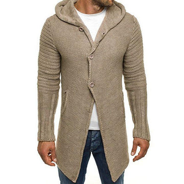 【Expédition 24 heures】Cardigan en tricot mi-long à manches longues et capuche pour homme 90721661M