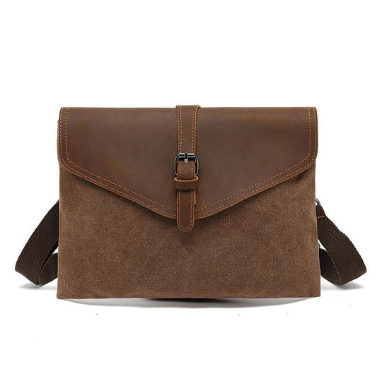 SAC À MAIN VINTAGE EN CUIR ET TOILE À RABAT