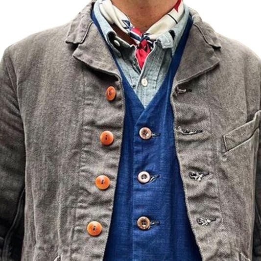 【Expédition 24 heures】Veste à revers vintage multi-poches de couleur unie pour homme 19740866Y