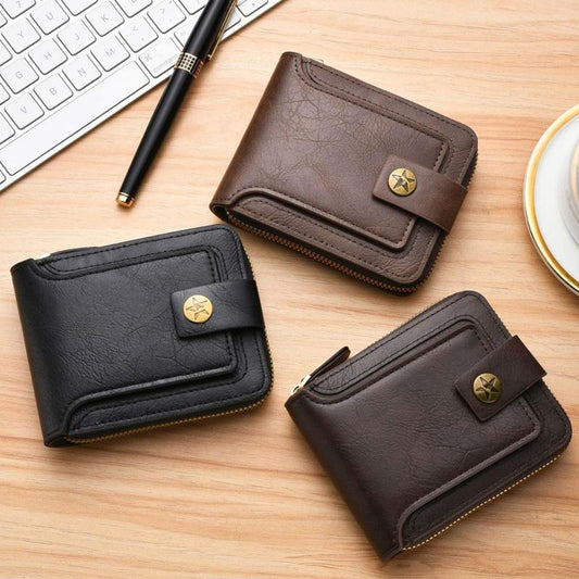 Portefeuille multi-cartes vintage à fermeture éclair pour homme 48820066U