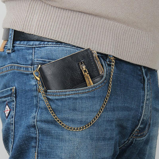Portefeuille court rétro à double fermeture éclair pour homme avec plusieurs cartes 21870624U