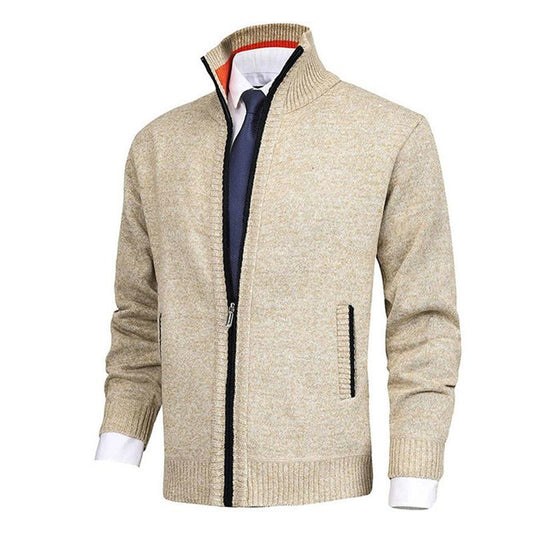 Pull cardigan à col montant de couleur unie pour hommes 70313014X