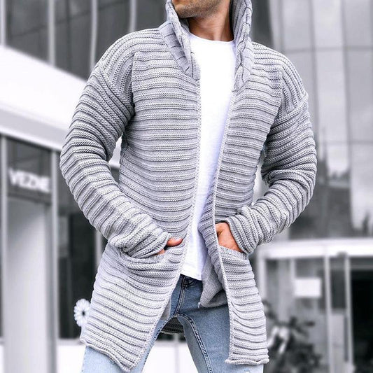 Cardigan mi-long en tricot à col montant uni pour hommes 90370724Z
