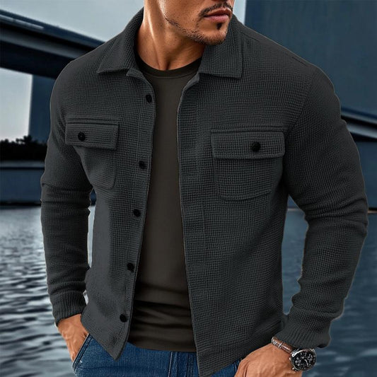 【Expédition 24 heures】Veste à revers uni gaufré vintage pour homme 23801065X