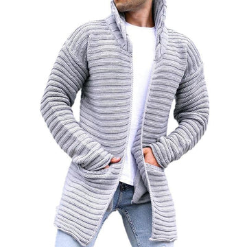 Cardigan mi-long en tricot à col montant uni pour hommes 90370724Z
