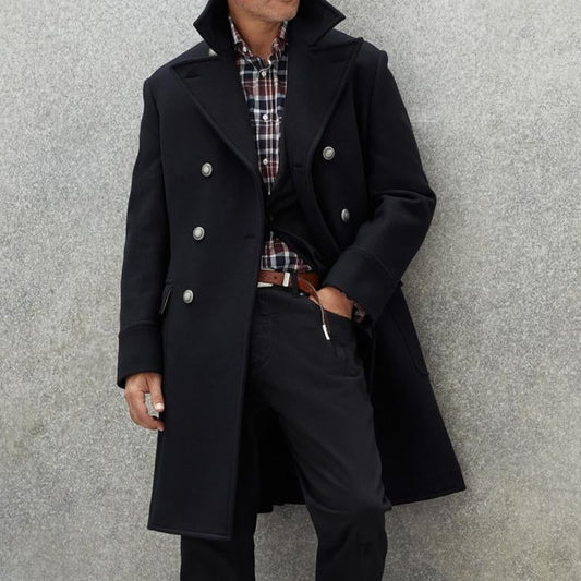 【Expédition 24 heures】Manteau mi-long croisé en laine mélangée à revers vintage pour homme 28292699M