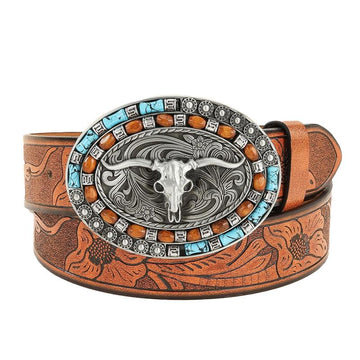 Ceinture en cuir de vachette gaufré style western vintage pour homme 83232677Y