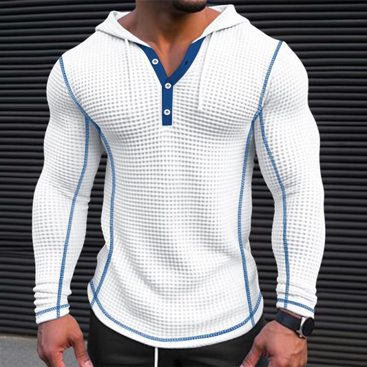 Sweat à capuche décontracté à manches longues en tissu gaufré uni pour hommes 48232742Z
