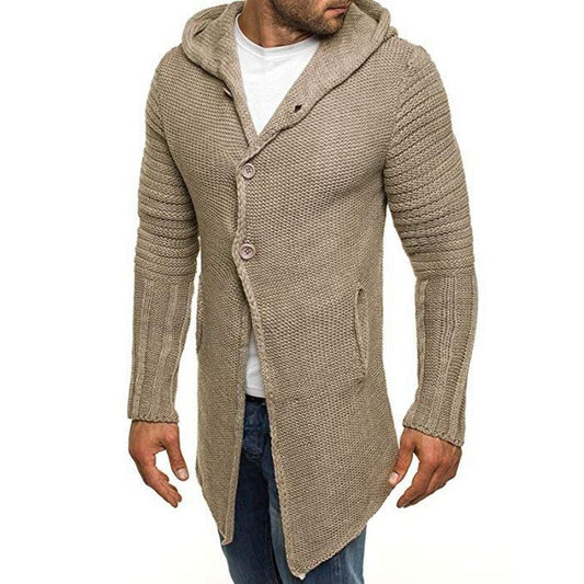 【Expédition 24 heures】Cardigan en tricot mi-long à manches longues et capuche pour homme 90721661M