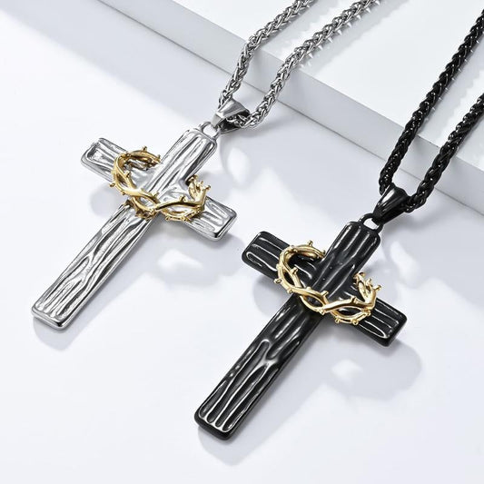 Collier vintage décontracté avec couronne d'épines et croix 26077700TO