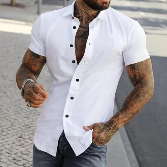 Chemise de sport à manches courtes et revers uni pour homme 23811118Z