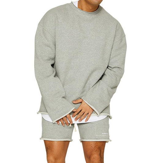 Ensemble sweat-shirt et short amples à la mode pour hommes, couleur unie, 47733694Z