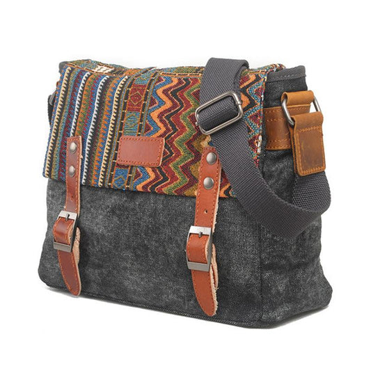 Sac à bandoulière en toile à motif ethnique rétro pour homme 74282452Y