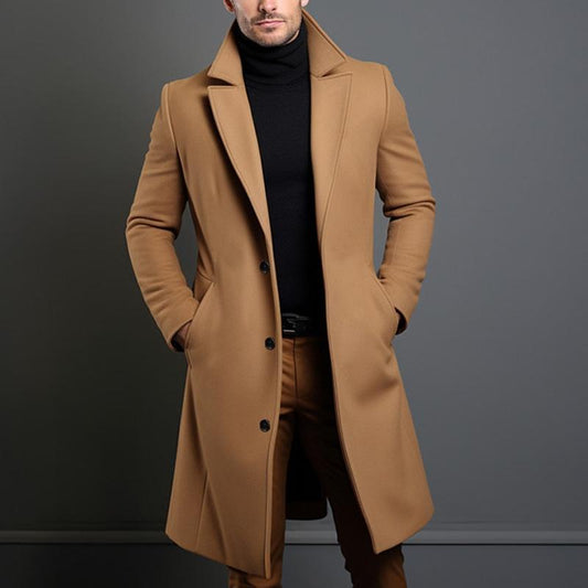 Manteau mi-long à simple boutonnage et revers crantés pour homme 14523733Z