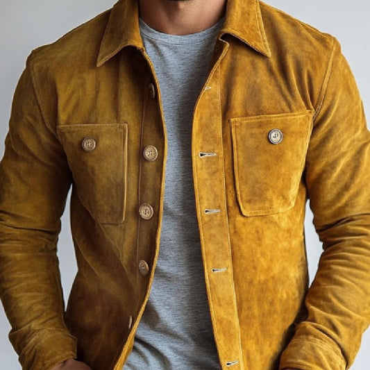 Veste en daim vintage à simple boutonnage avec poche poitrine pour homme 16710986Y