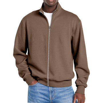Sweat-shirt à manches longues et col montant pour homme, couleur unie, avec fermeture éclair, 58782049Y