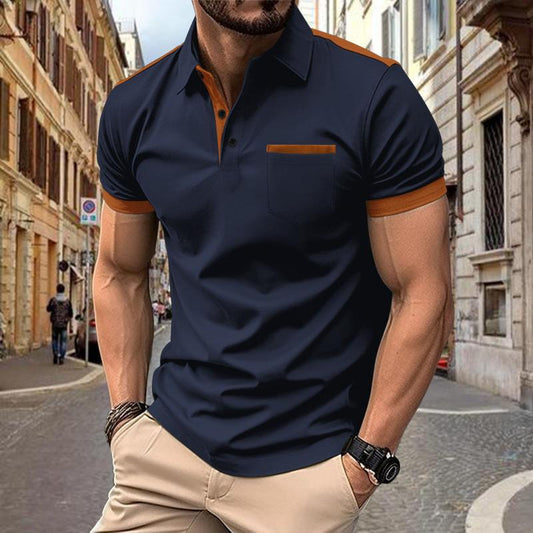 Polo à manches courtes et revers avec poche poitrine colorblock pour homme 34702997Y