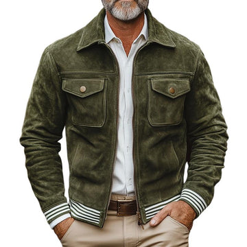 Veste décontractée à fermeture éclair et revers en daim à bordure rayée pour homme 09306742Z