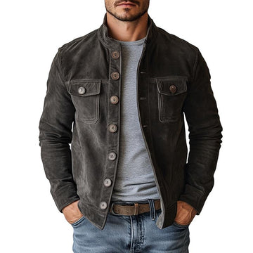 Veste à col montant en daim vintage pour homme 65731063Y