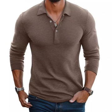 Polo à manches longues en coton mélangé décontracté pour homme, coupe slim, 88616993M