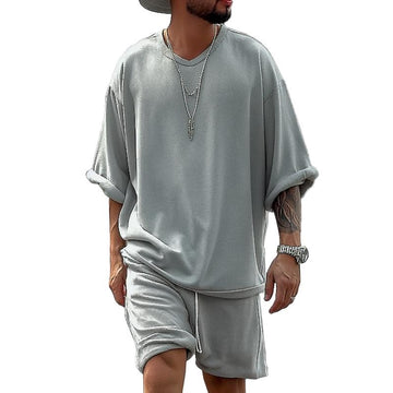 【Expédition 24 heures】Ensemble décontracté à manches courtes et col en V pour homme, T-shirt ample et solide, 55757857Z