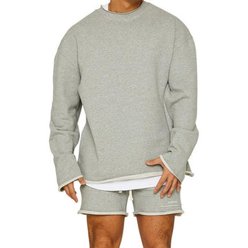 Ensemble sweat-shirt et short amples à la mode pour hommes, couleur unie, 47733694Z