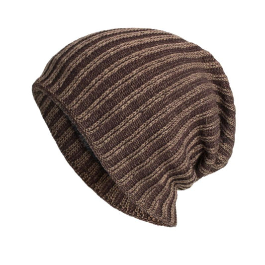 Homme rétro bicolore rayures verticales torsadée flanelle doublure bonnet tricoté chaud 91885808Y